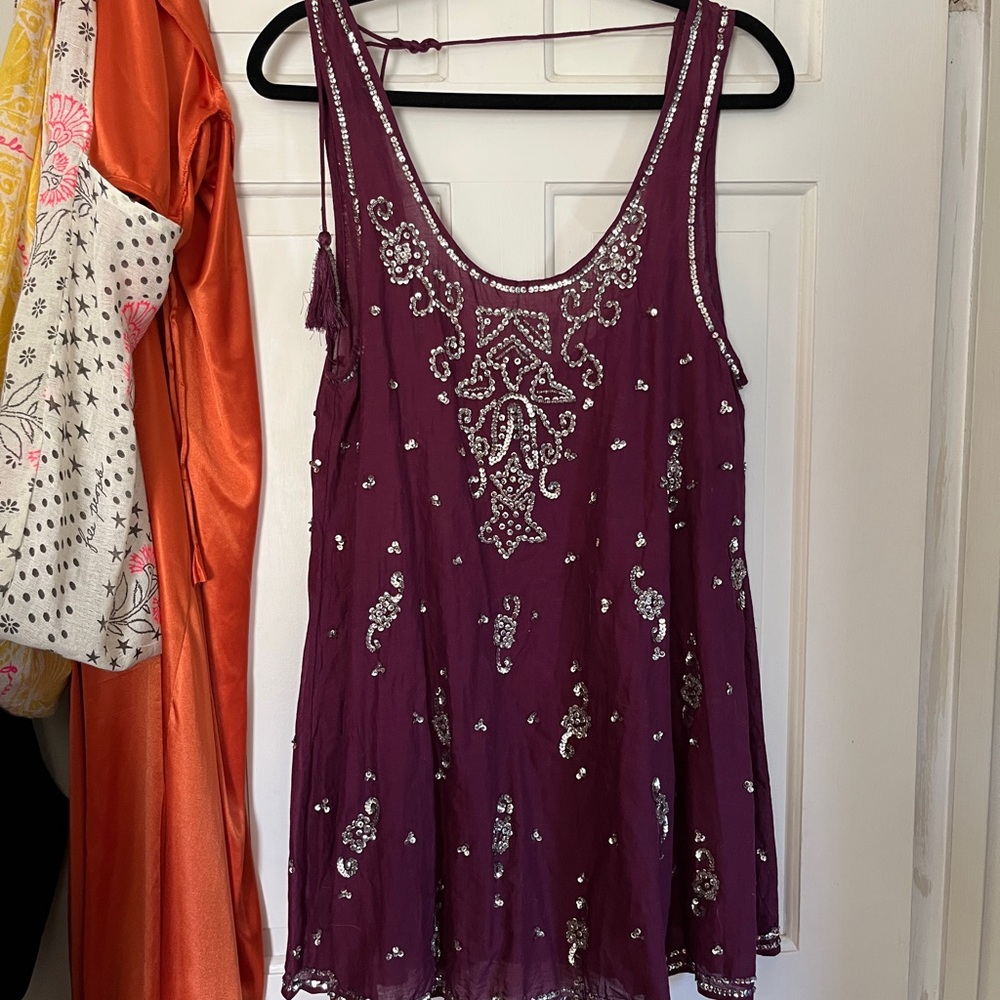 Free People Plum sequin boho mini dress